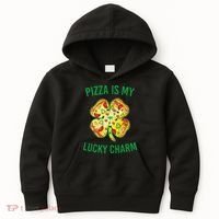 St Patrick's Day Is My Lucky Charm Pizza Shamrock Kids Hoodie thumb 0
