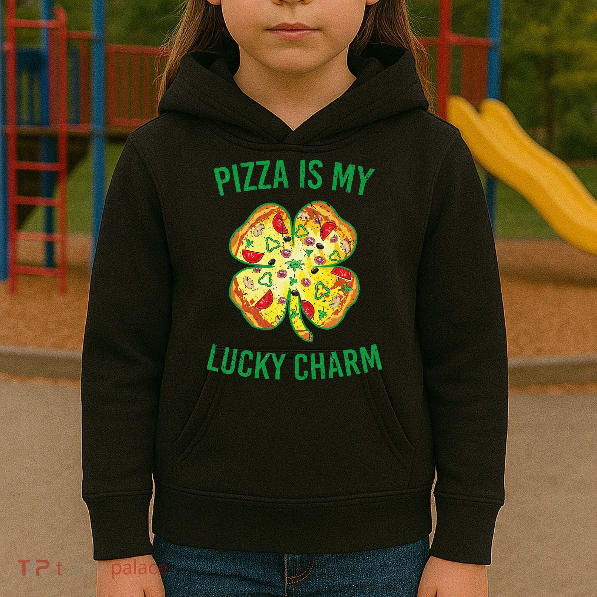 St Patrick's Day Is My Lucky Charm Pizza Shamrock Kids Hoodie