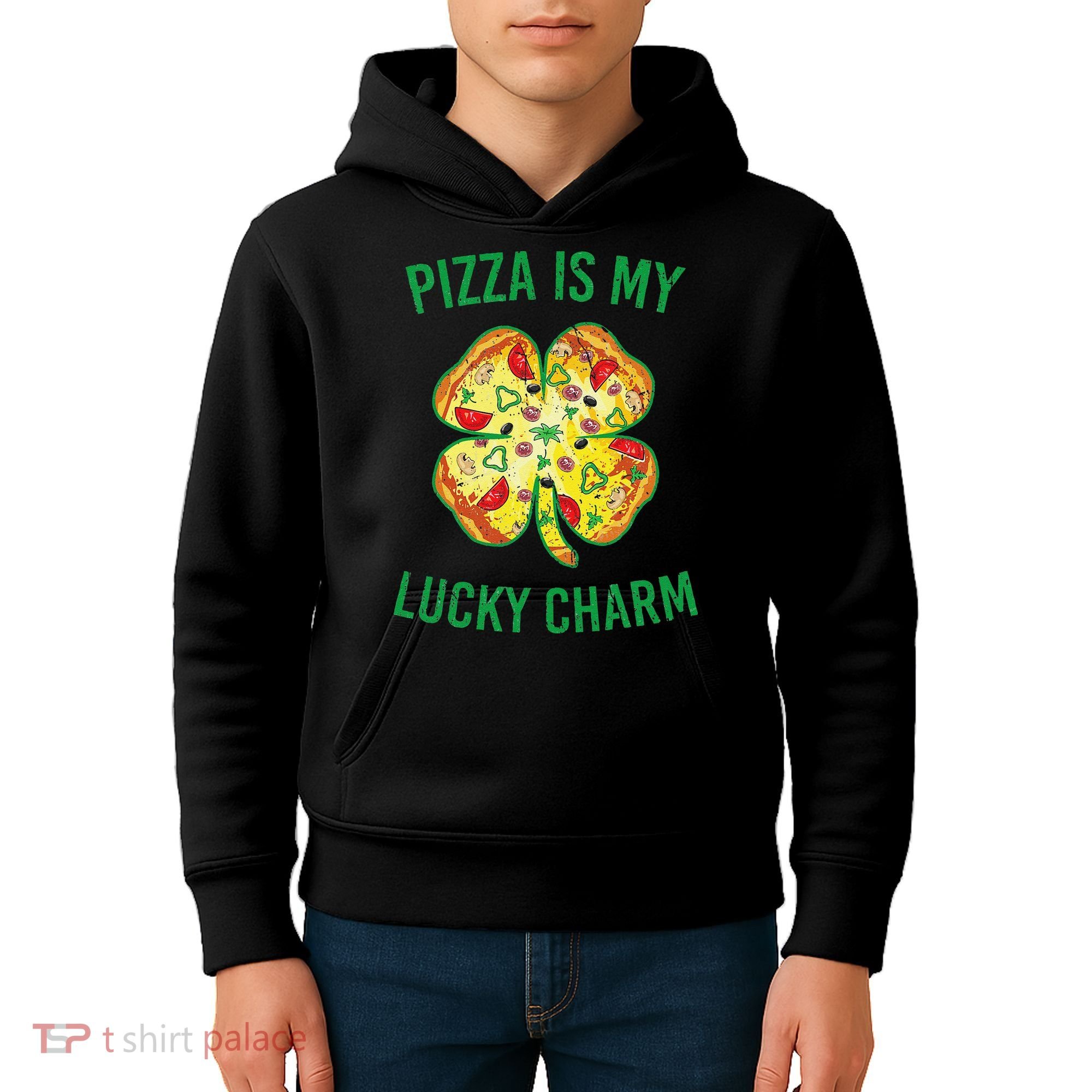 St Patrick's Day Is My Lucky Charm Pizza Shamrock Kids Hoodie