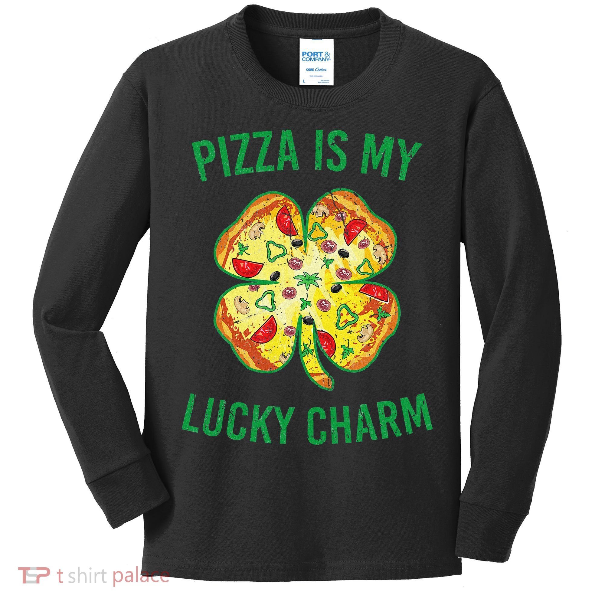 St Patrick's Day Is My Lucky Charm Pizza Shamrock Kids Long Sleeve Shirt