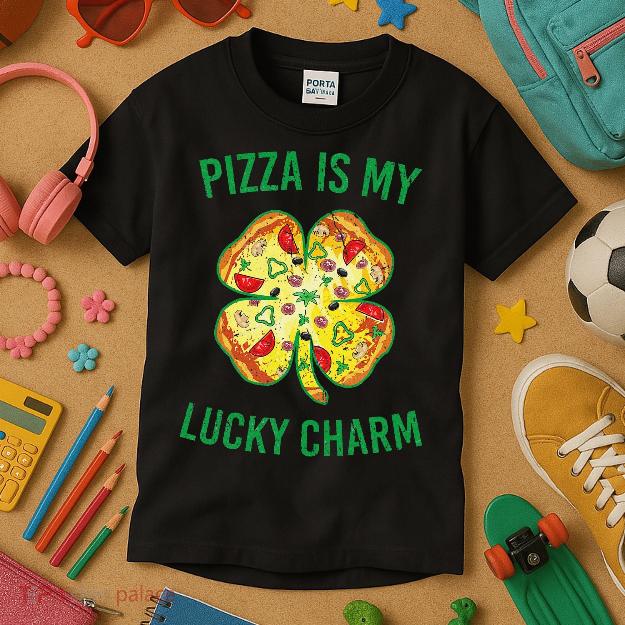 St Patrick's Day Is My Lucky Charm Pizza Shamrock Kids T-Shirt