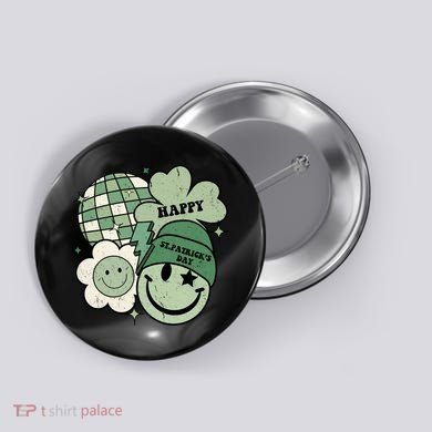 St Patricks Day Retro Smile Disco Party Button