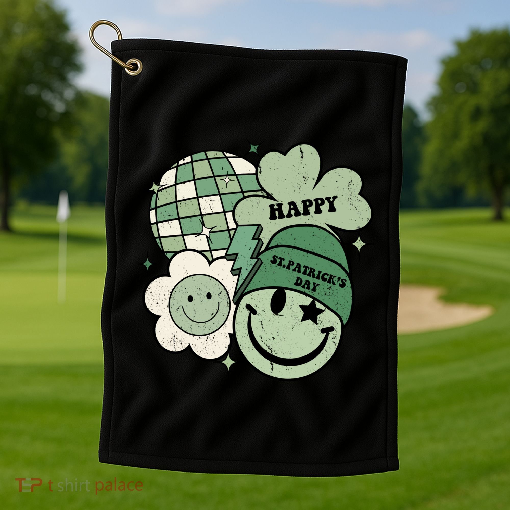 St Patricks Day Retro Smile Disco Party Golf Towel