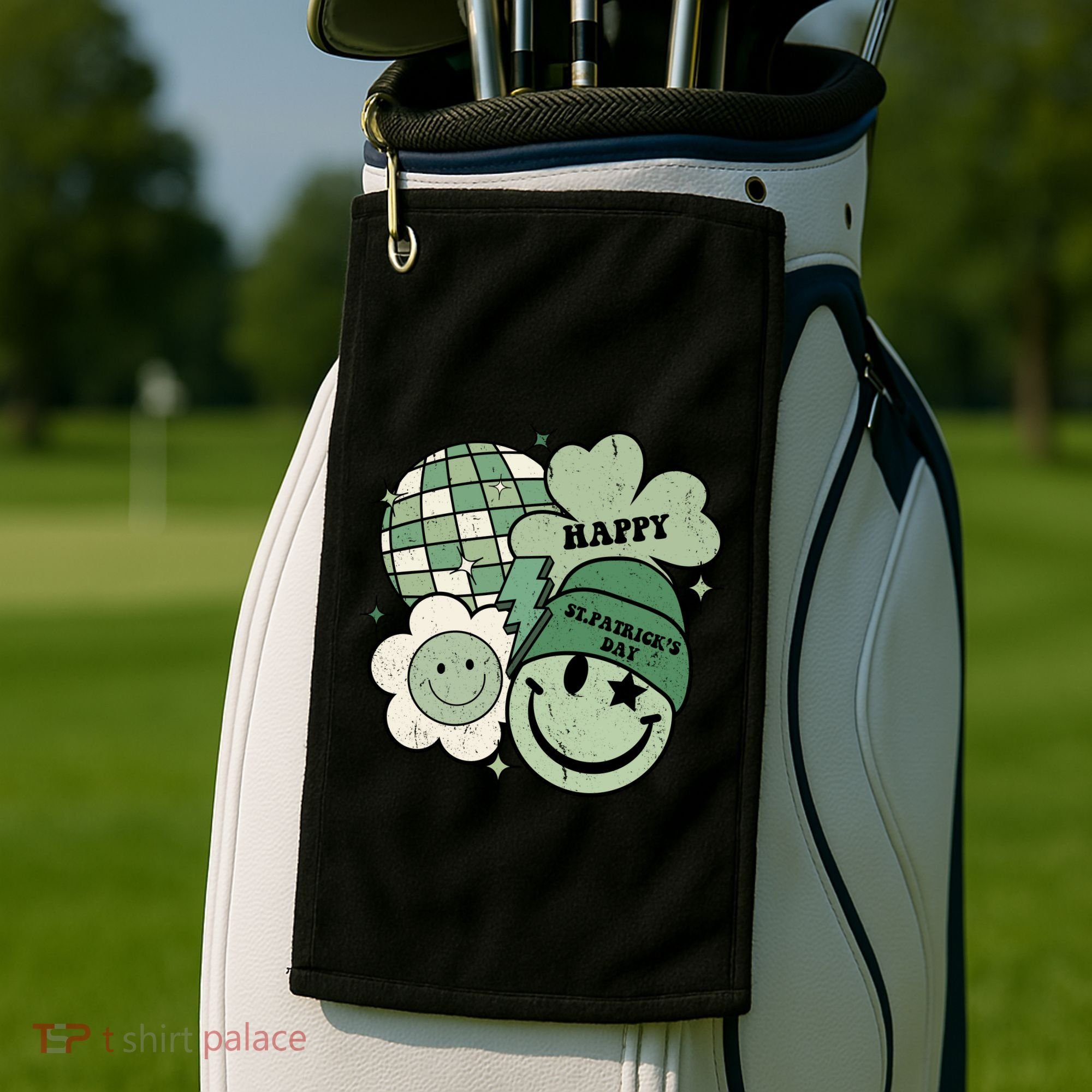 St Patricks Day Retro Smile Disco Party Golf Towel