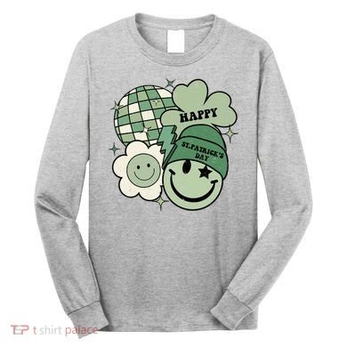 St Patricks Day Retro Smile Disco Party Long Sleeve Shirt