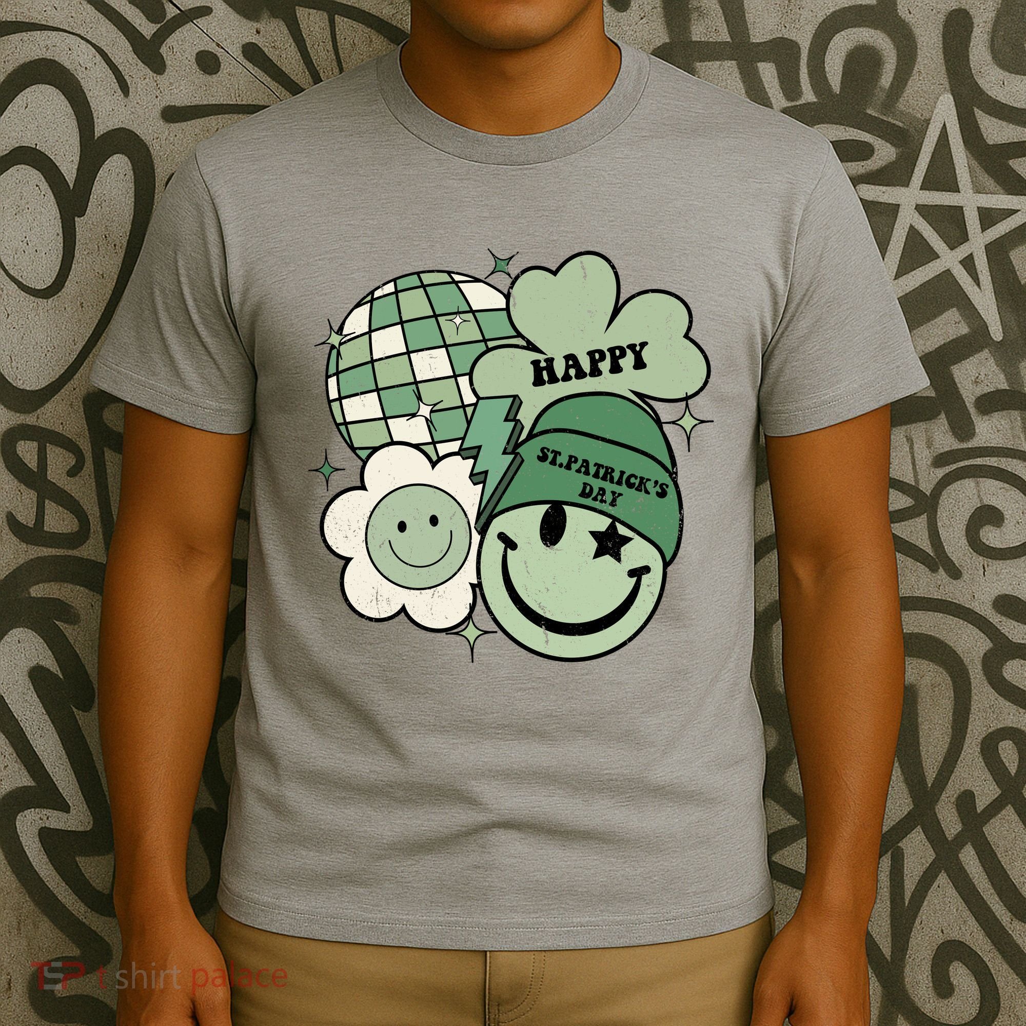 St Patricks Day Retro Smile Disco Party T-Shirt