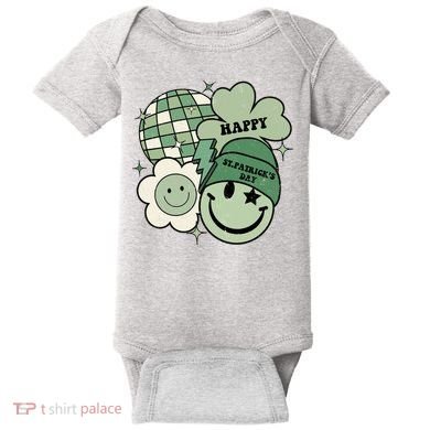 St Patricks Day Retro Smile Disco Party Baby Bodysuit