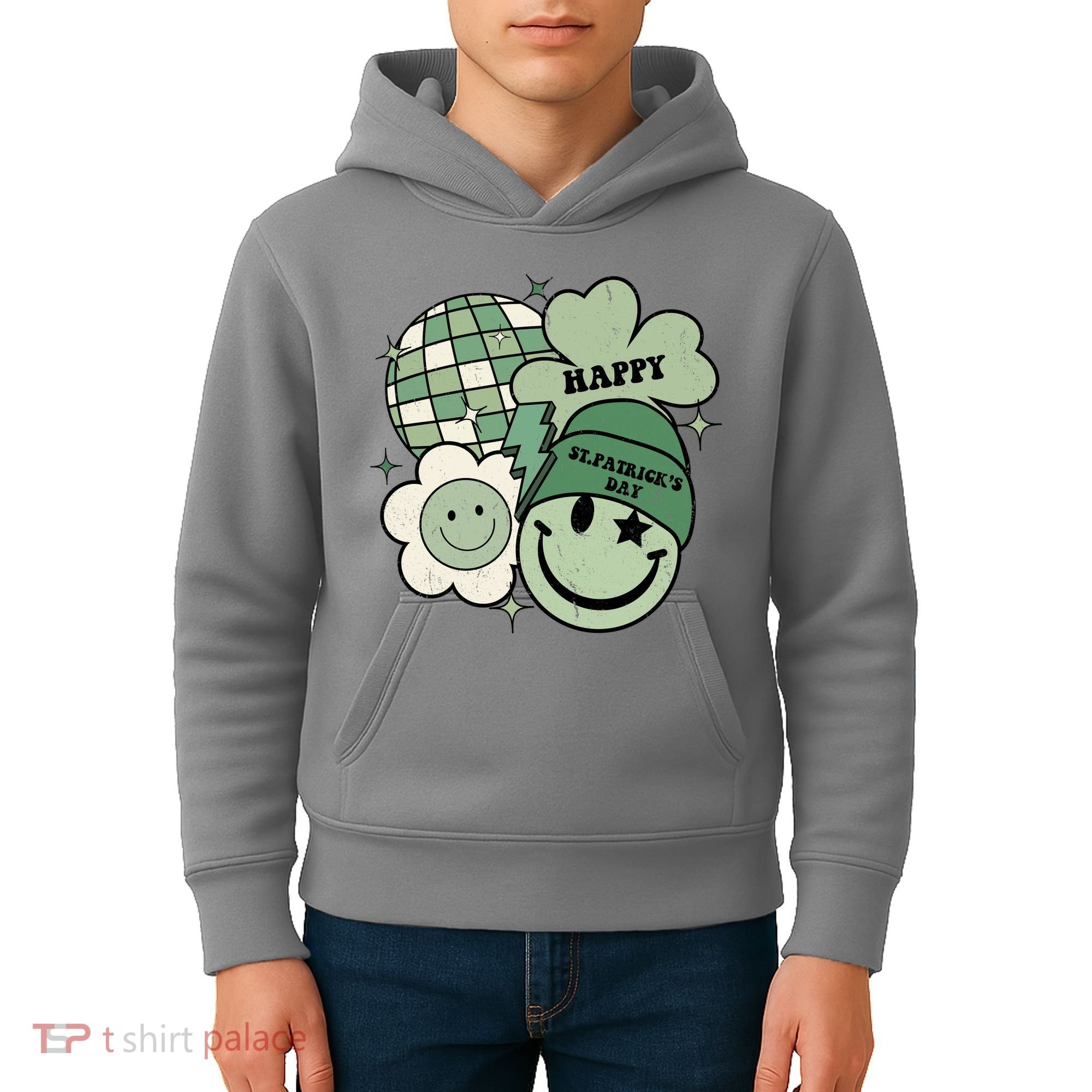 St Patricks Day Retro Smile Disco Party Kids Hoodie
