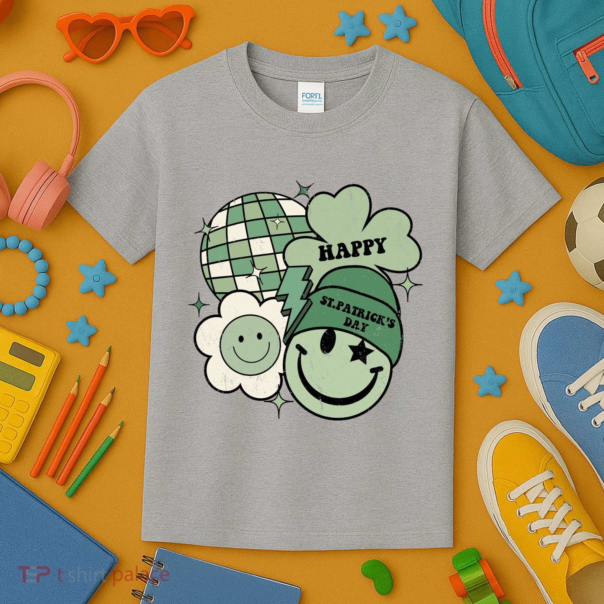 St Patricks Day Retro Smile Disco Party Kids T-Shirt