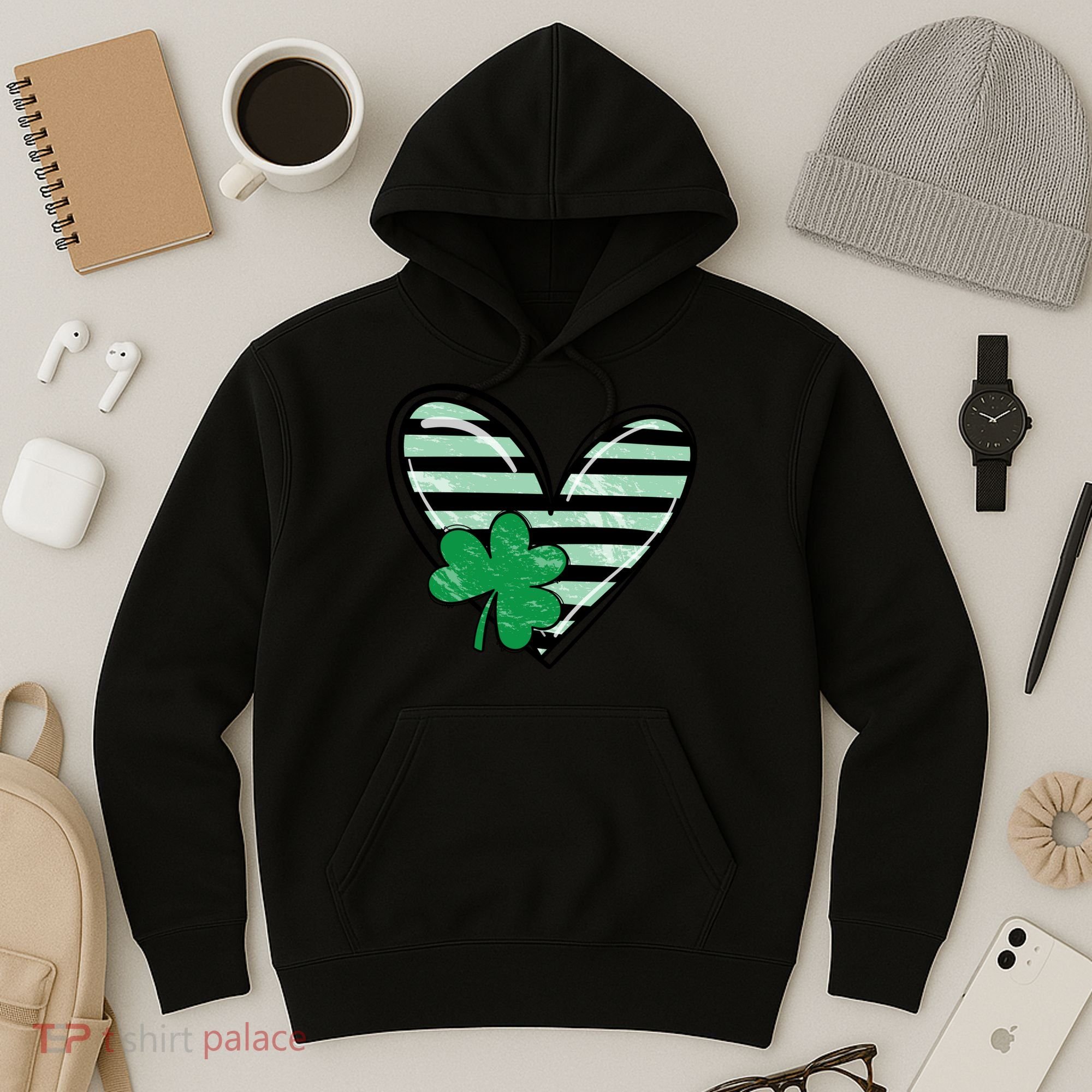 St Patrick's Day Clover Heart Holiday Hoodie