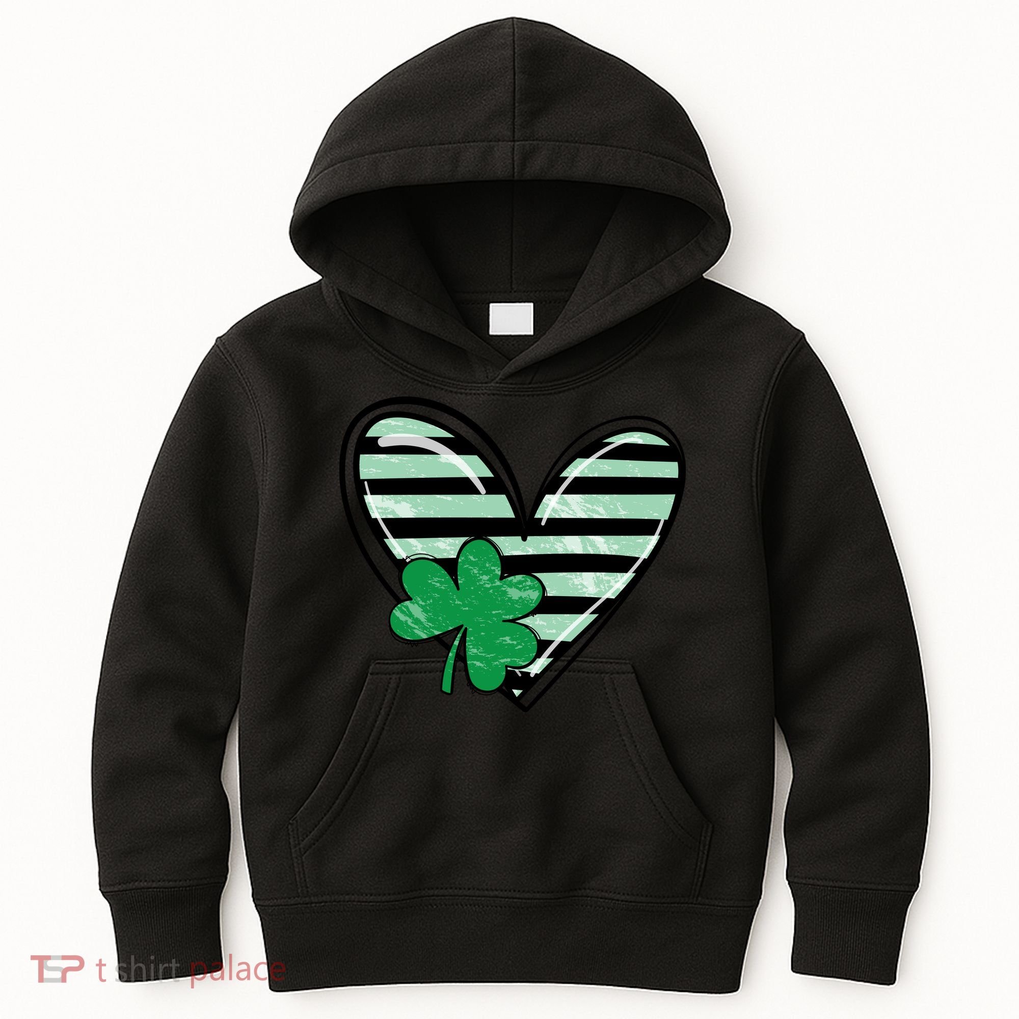 St Patrick's Day Clover Heart Holiday Kids Hoodie
