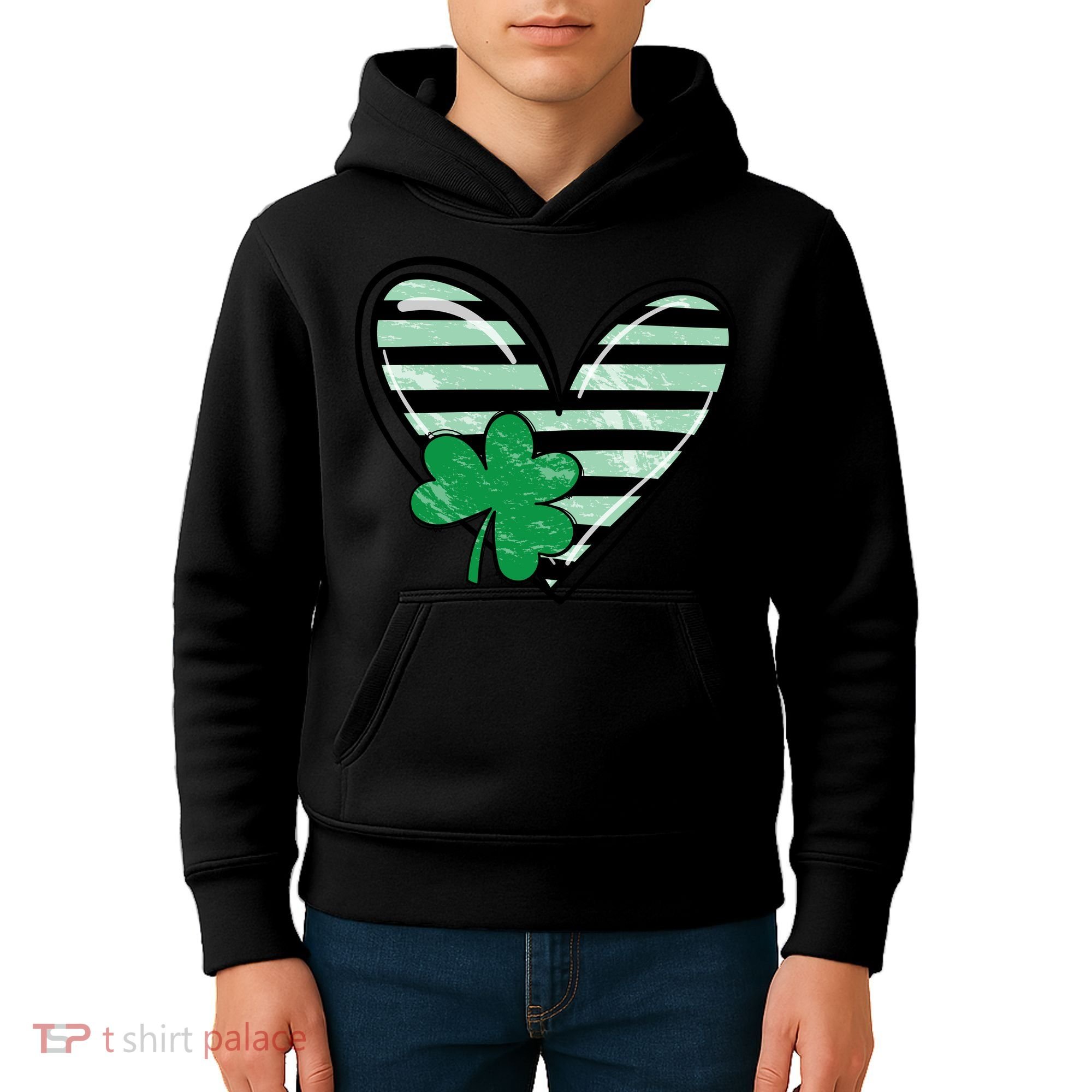 St Patrick's Day Clover Heart Holiday Kids Hoodie