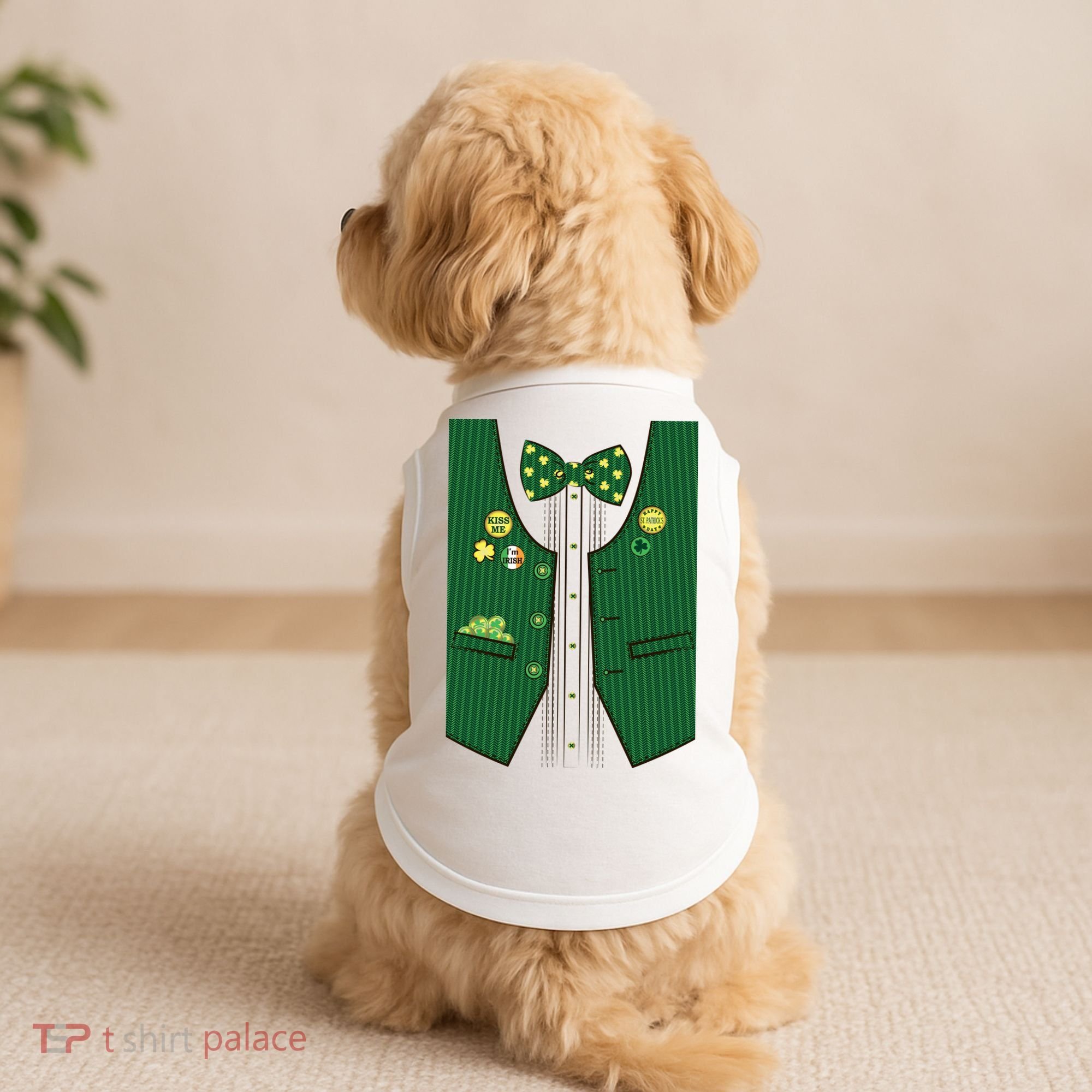 St Patricks Day Lucky Shamrock Vest Costume Doggie Tank
