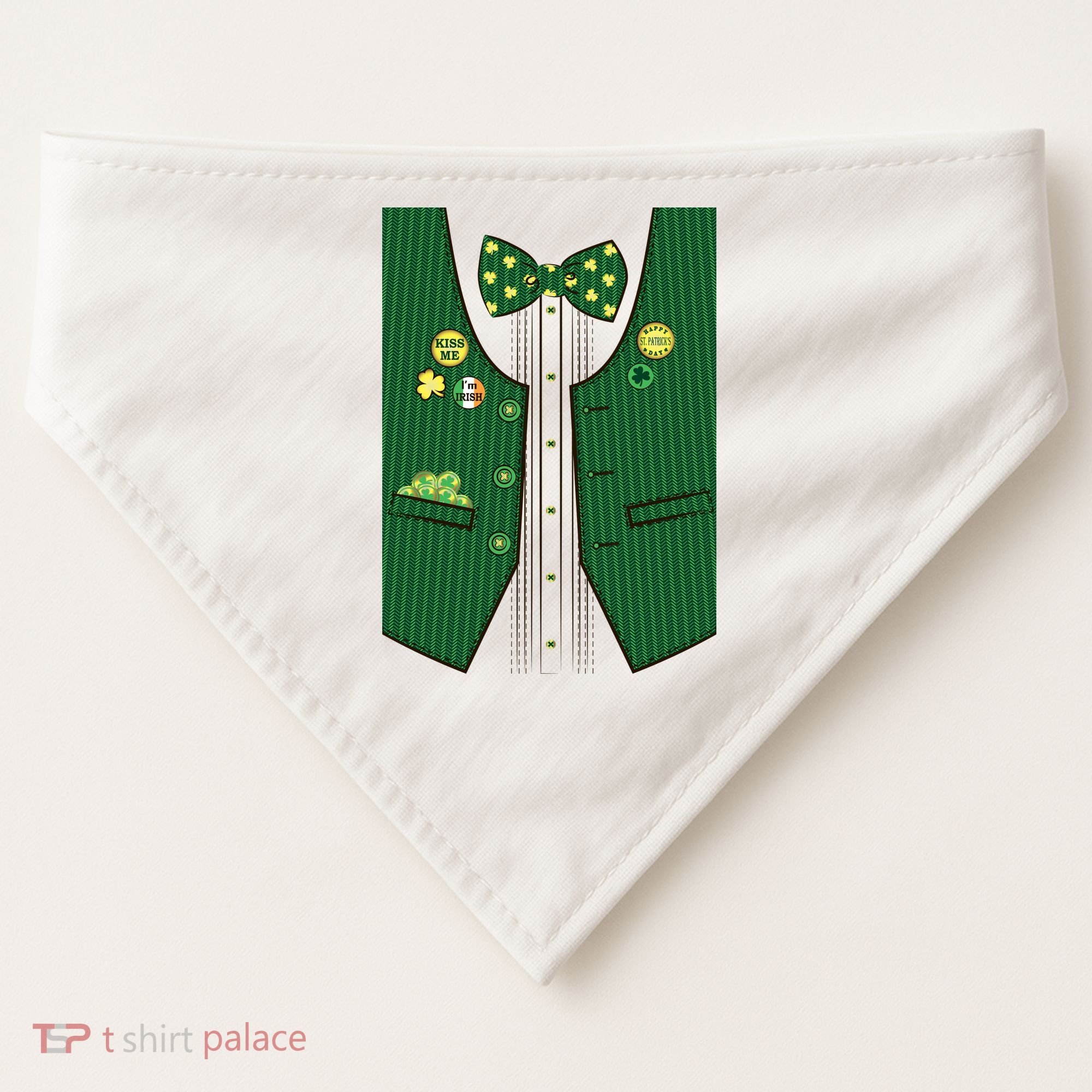St Patricks Day Lucky Shamrock Vest Costume USA-Made Doggie Bandana