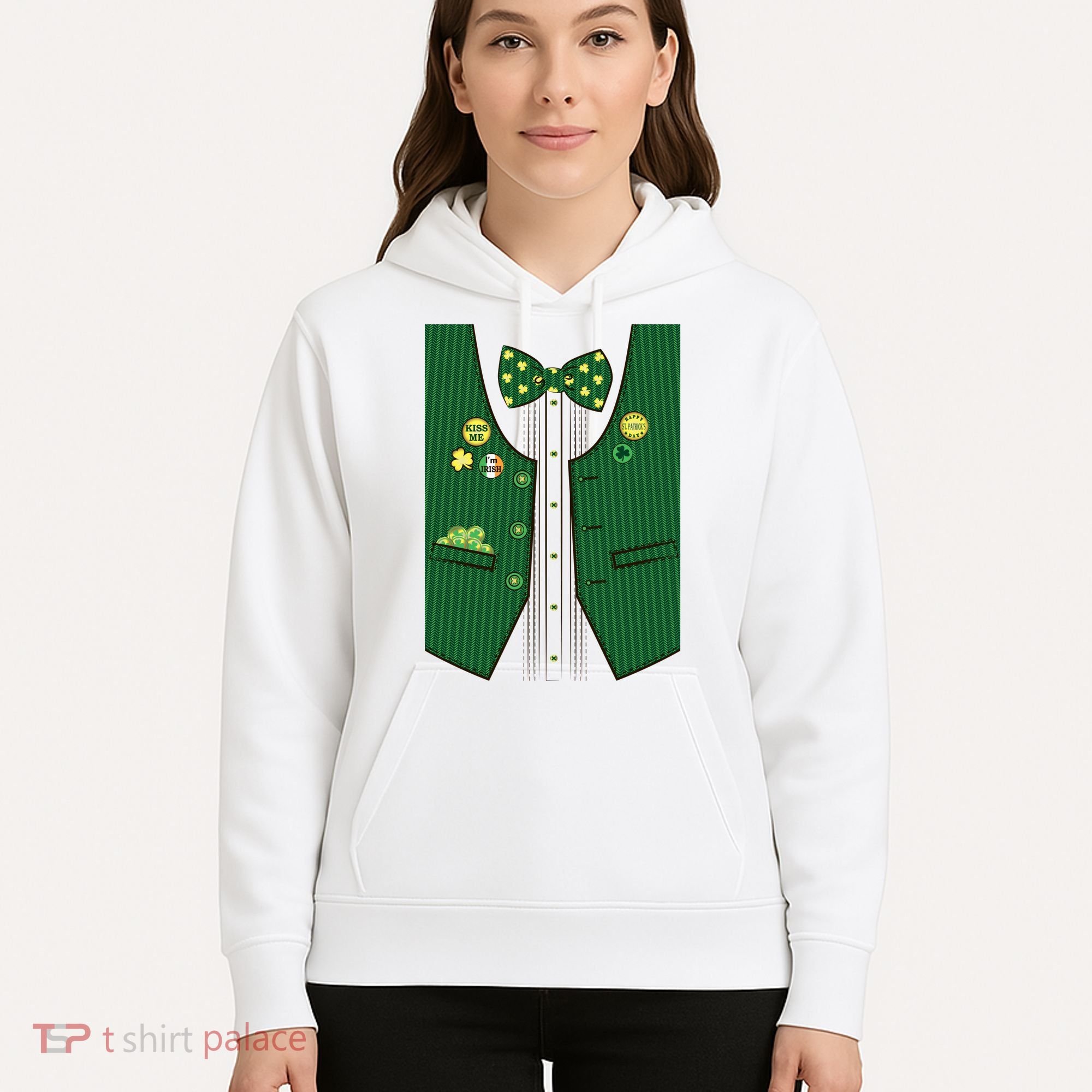 St Patricks Day Lucky Shamrock Vest Costume Hoodie