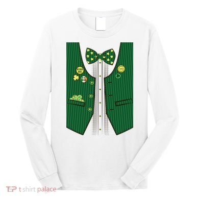 St Patricks Day Lucky Shamrock Vest Costume Long Sleeve Shirt
