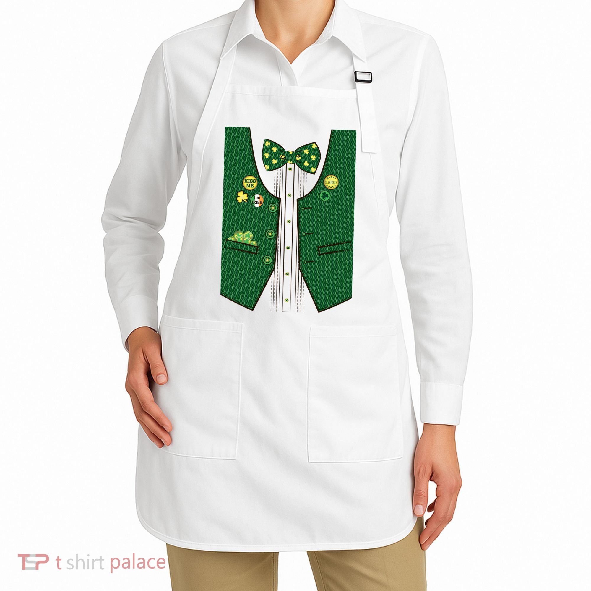 St Patricks Day Lucky Shamrock Vest Costume Apron