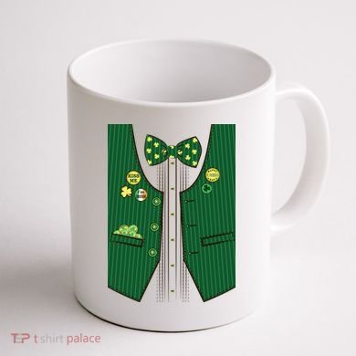 St Patricks Day Lucky Shamrock Vest Costume Coffee Mug back