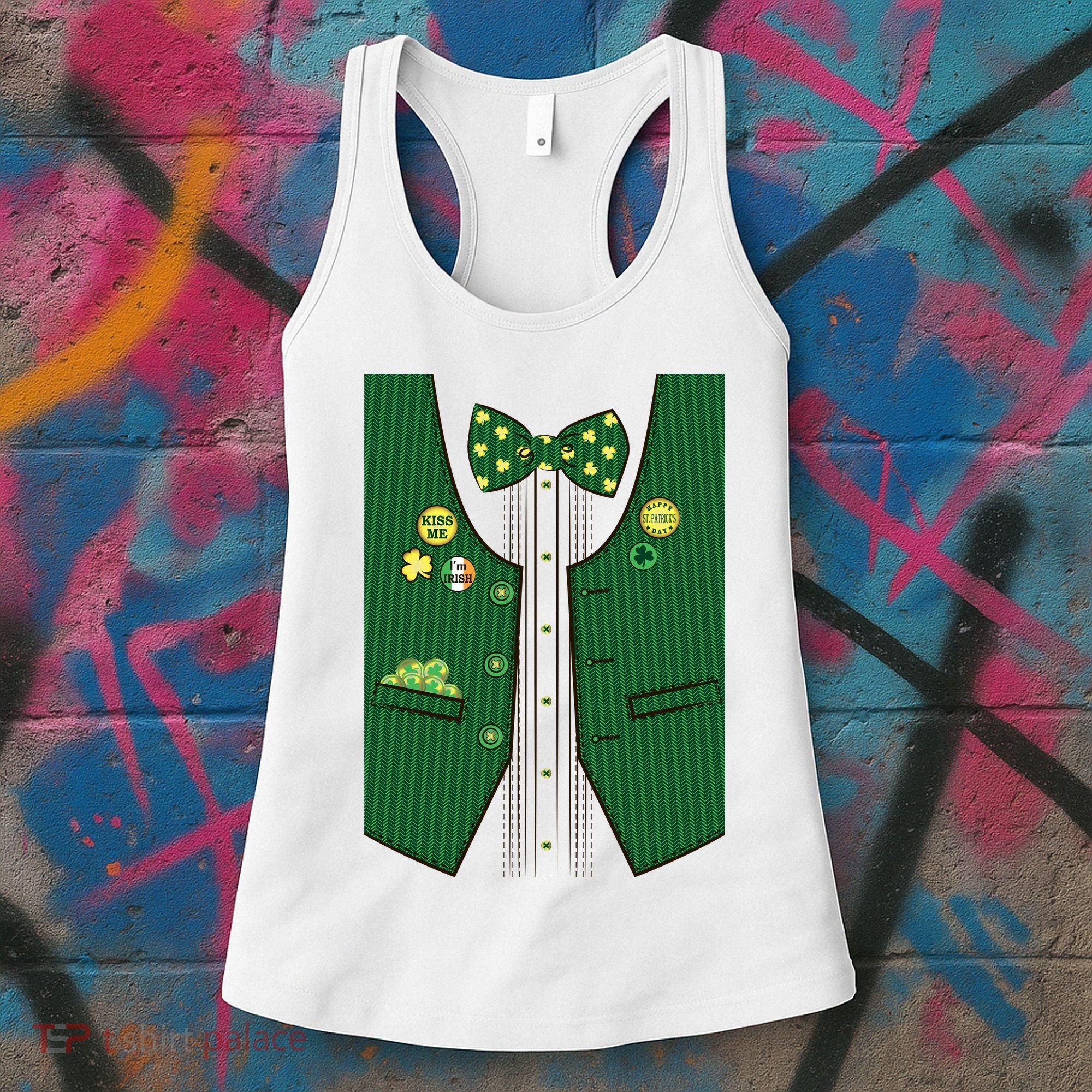 St Patricks Day Lucky Shamrock Vest Costume Women's Tank Top