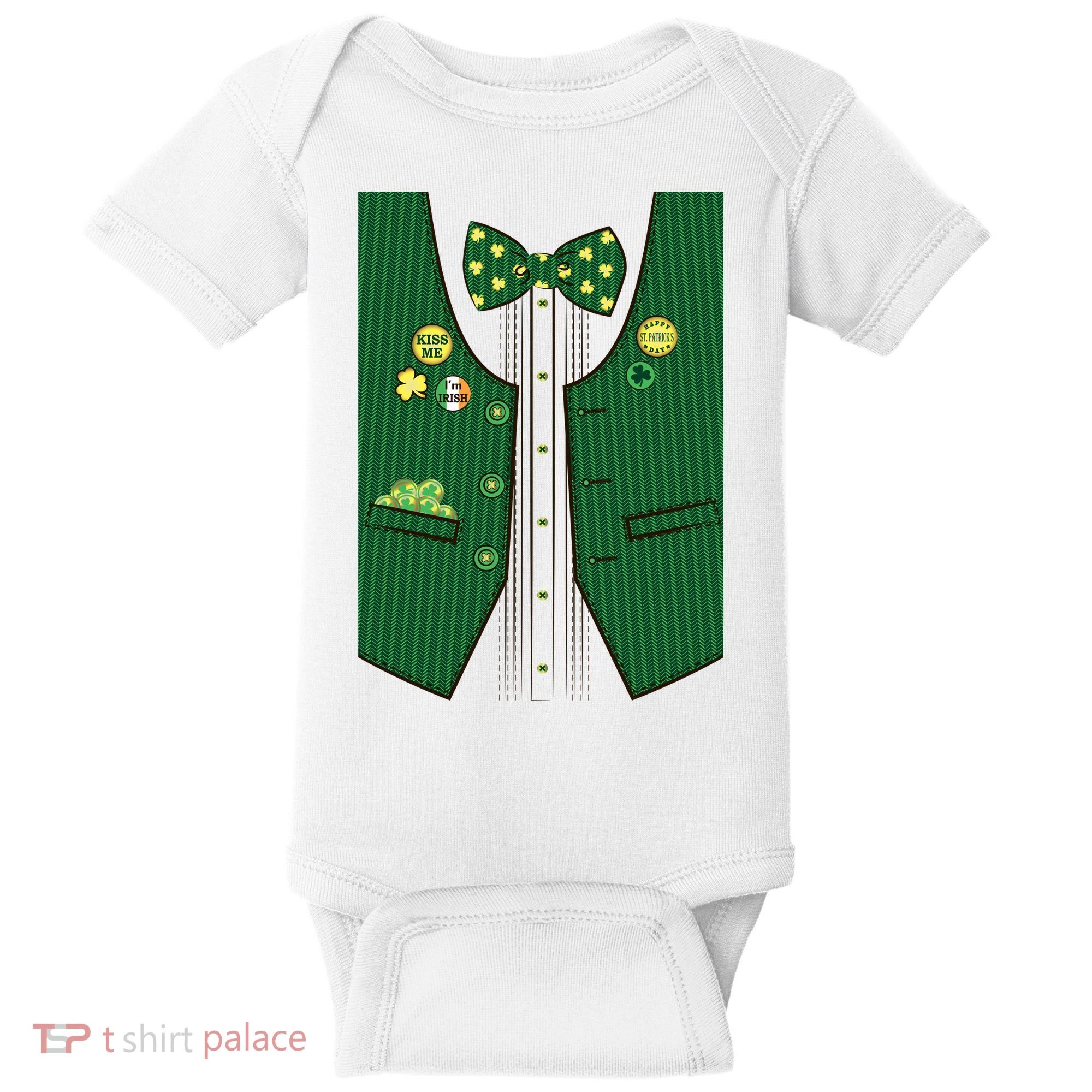 St Patricks Day Lucky Shamrock Vest Costume Baby Bodysuit