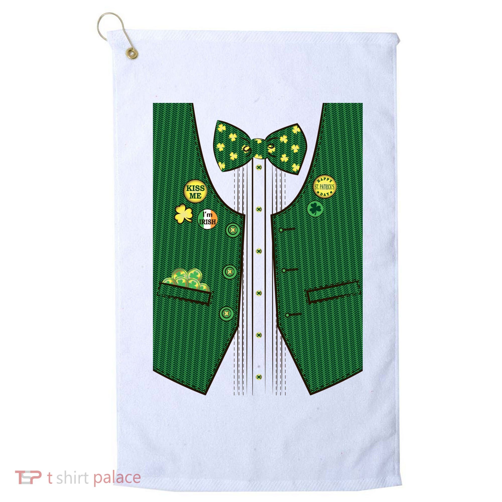 St Patricks Day Lucky Shamrock Vest Costume Golf Towel