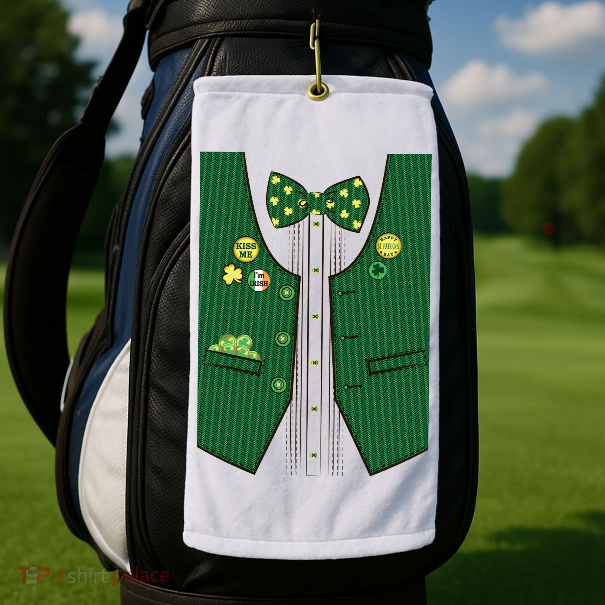 St Patricks Day Lucky Shamrock Vest Costume Golf Towel