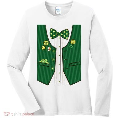 St Patricks Day Lucky Shamrock Vest Costume Women's Long Sleeve Shirt