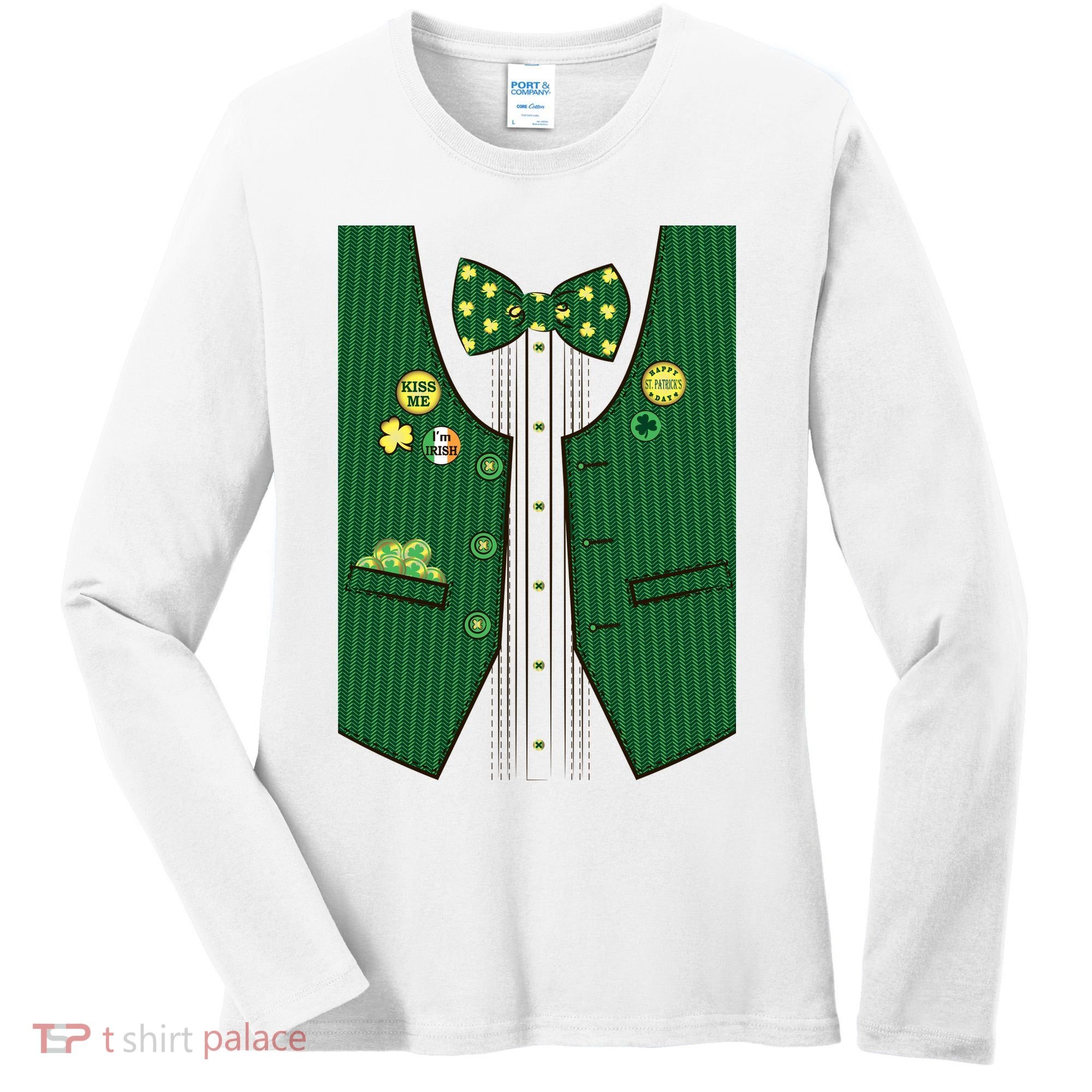 St Patricks Day Lucky Shamrock Vest Costume Women's Long Sleeve Shirt