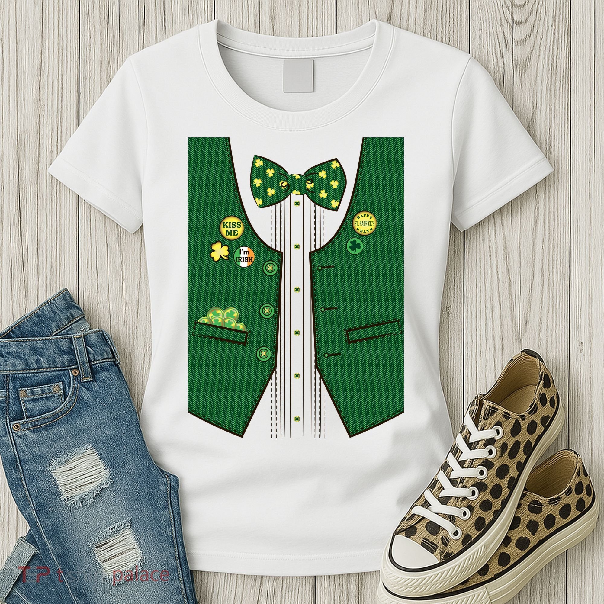 St Patricks Day Lucky Shamrock Vest Costume Women's T-Shirt