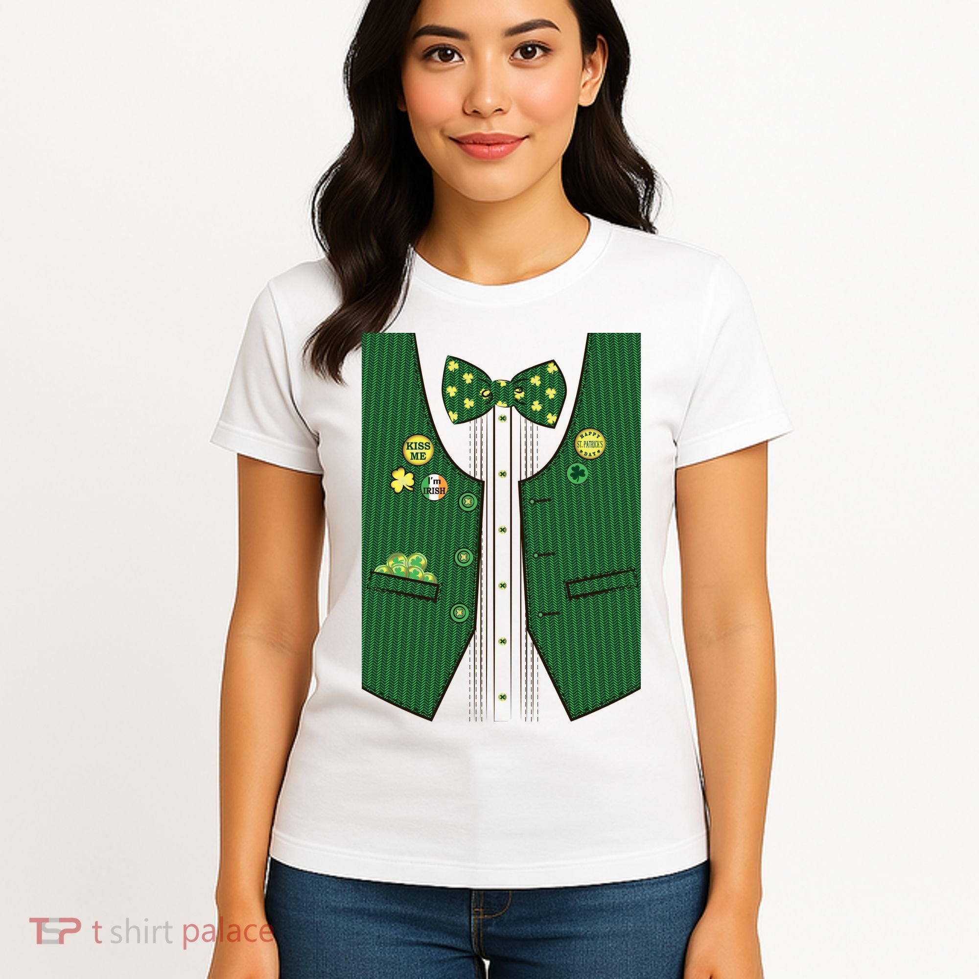 St Patricks Day Lucky Shamrock Vest Costume Women's T-Shirt