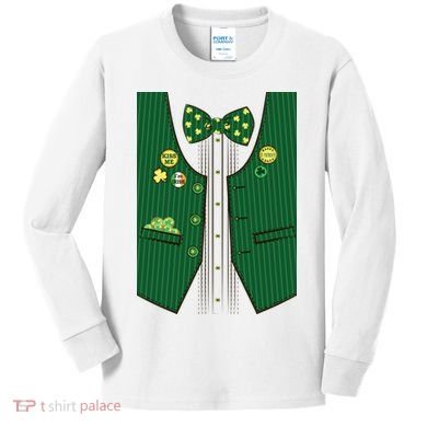 St Patricks Day Lucky Shamrock Vest Costume Kids Long Sleeve Shirt