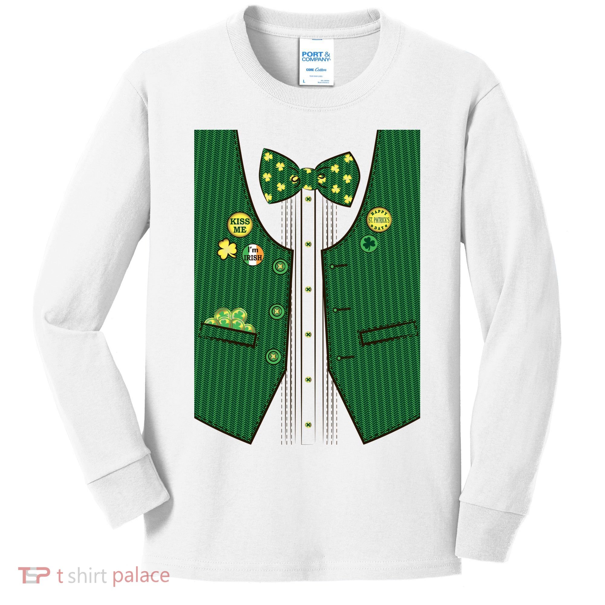 St Patricks Day Lucky Shamrock Vest Costume Kids Long Sleeve Shirt