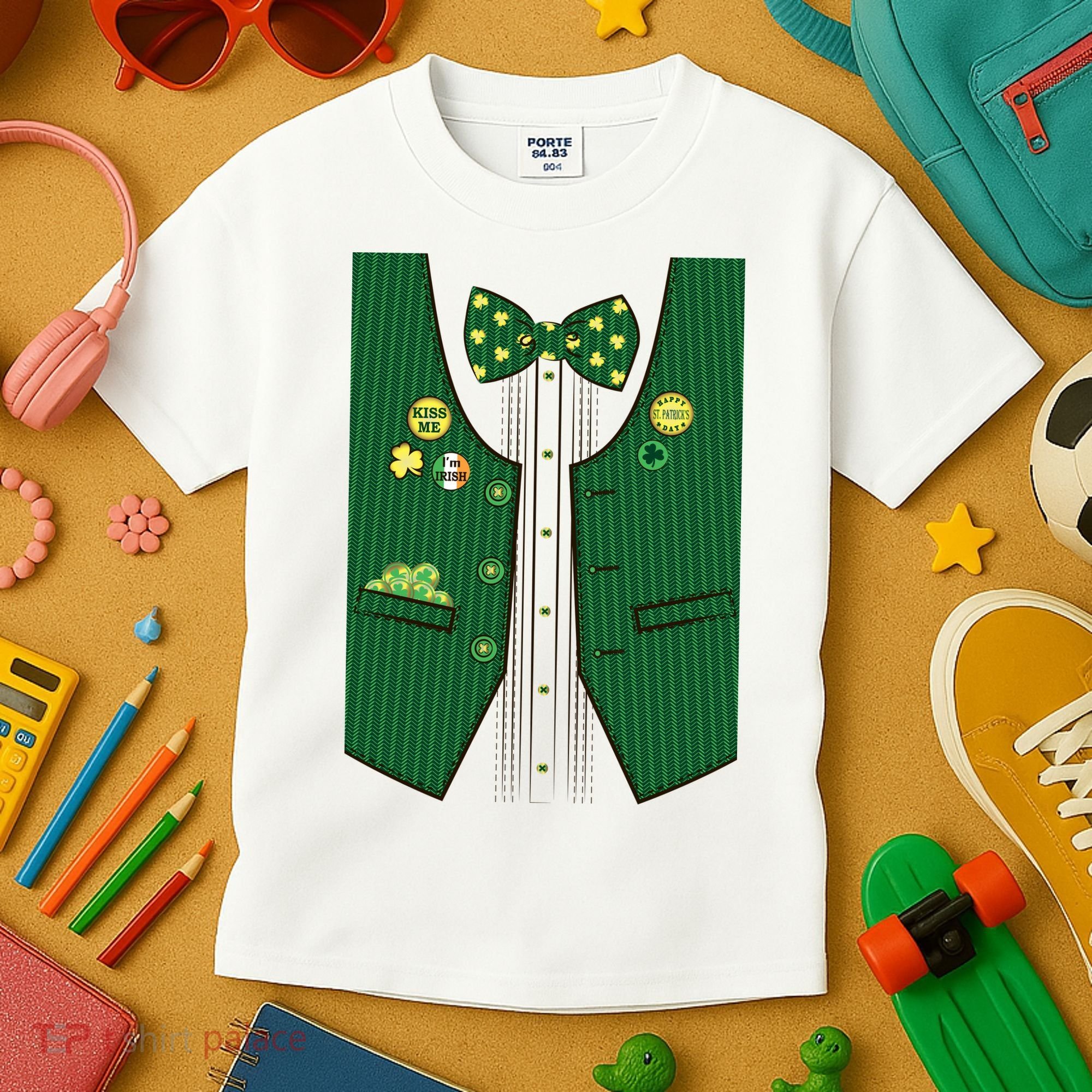 St Patricks Day Lucky Shamrock Vest Costume Kids T-Shirt