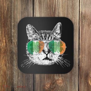 St Patrick's Day Cat Tricks Irish Saint Catty's Shamrock Coaster