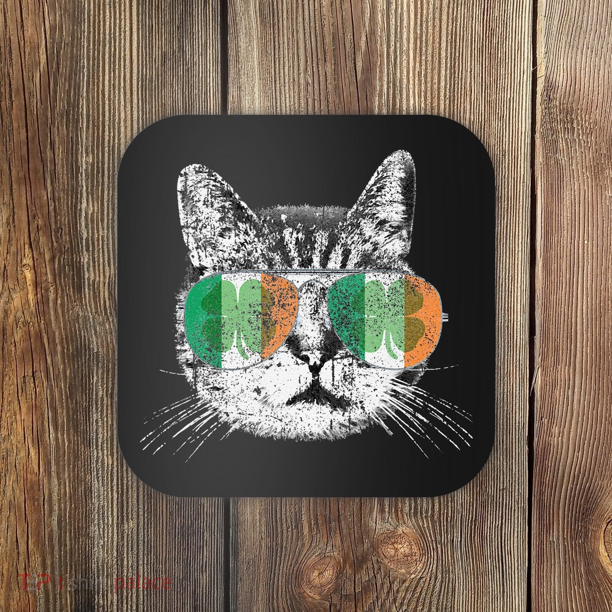 St Patrick's Day Cat Tricks Irish Saint Catty's Shamrock Coaster