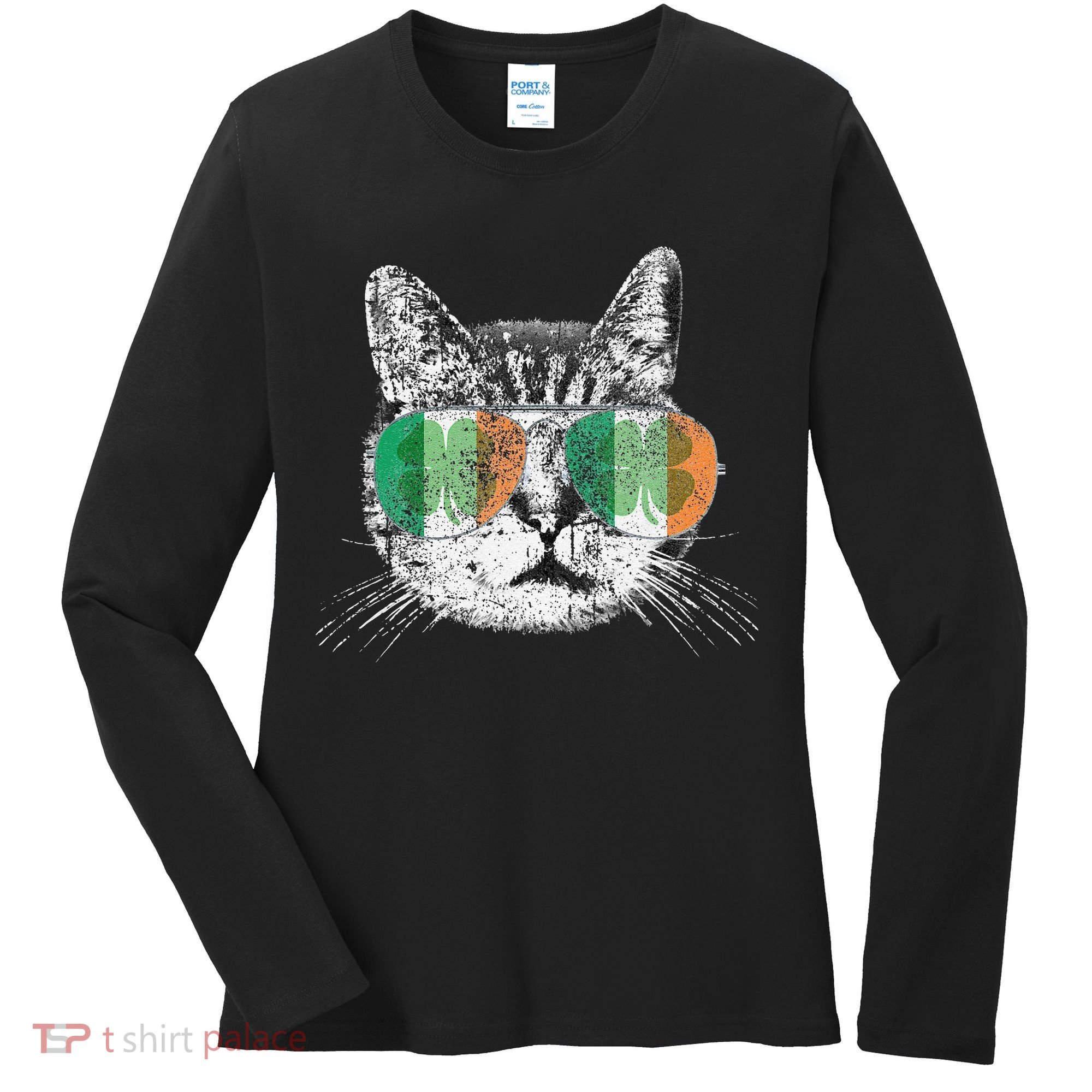 St Patrick's Day Cat Tricks Irish Saint Catty's Shamrock Women's Long Sleeve Shirt