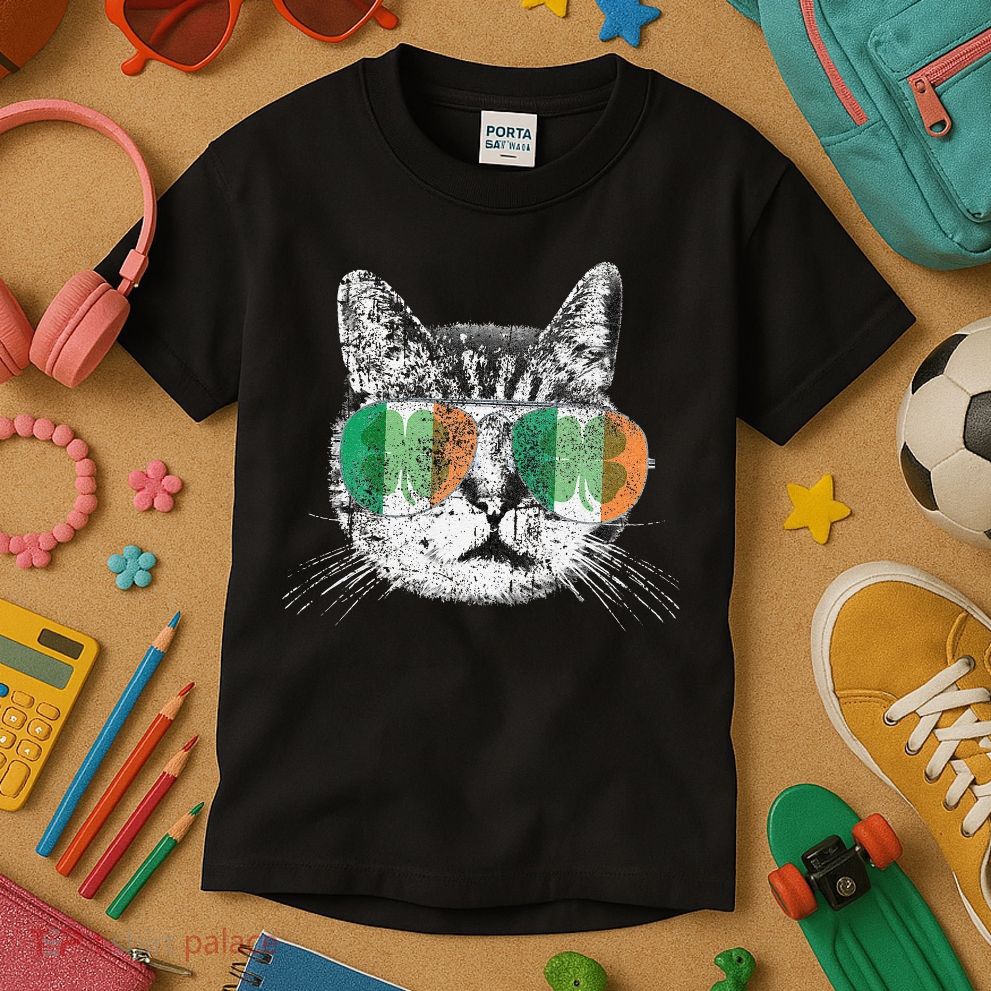 St Patrick's Day Cat Tricks Irish Saint Catty's Shamrock Kids T-Shirt