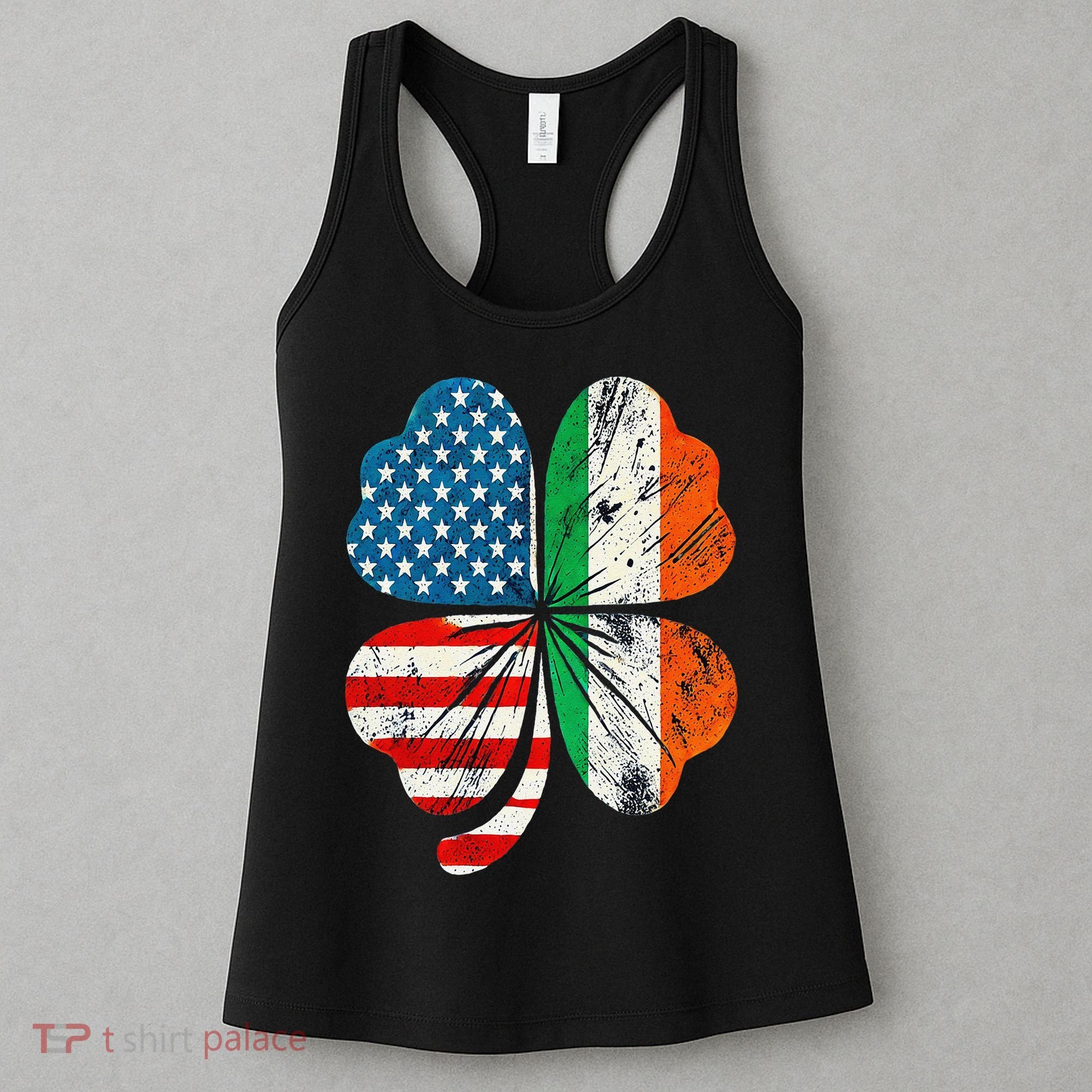 St Patricks Day Shamrock Ireland USA Irish American Flag Women's Tank Top