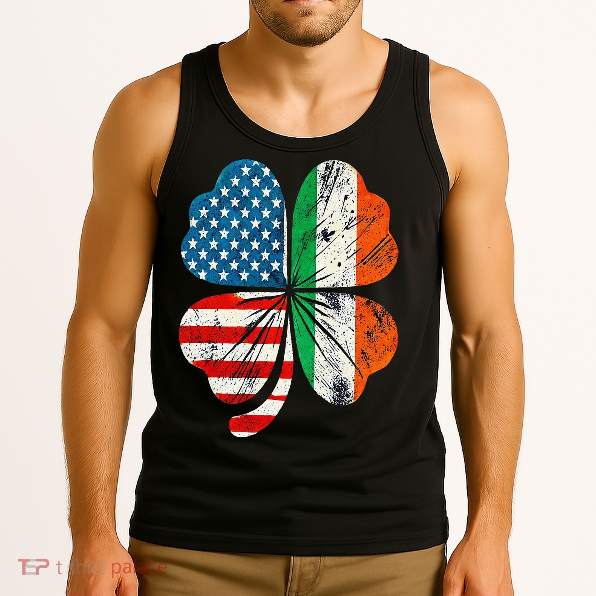 St Patricks Day Shamrock Ireland USA Irish American Flag Tank Top