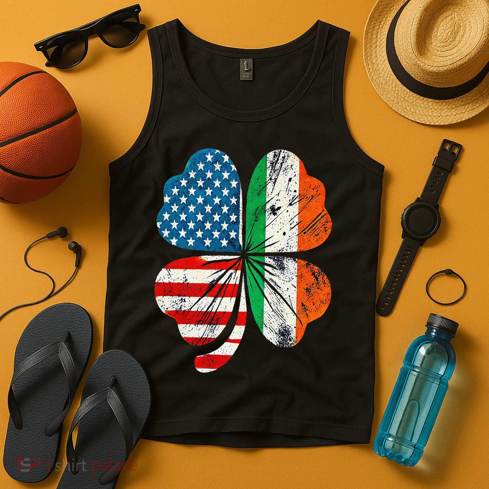 St Patricks Day Shamrock Ireland USA Irish American Flag Tank Top