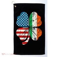St Patricks Day Shamrock Ireland USA Irish American Flag Golf Towel thumb 0