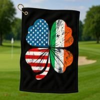 St Patricks Day Shamrock Ireland USA Irish American Flag Golf Towel thumb 1