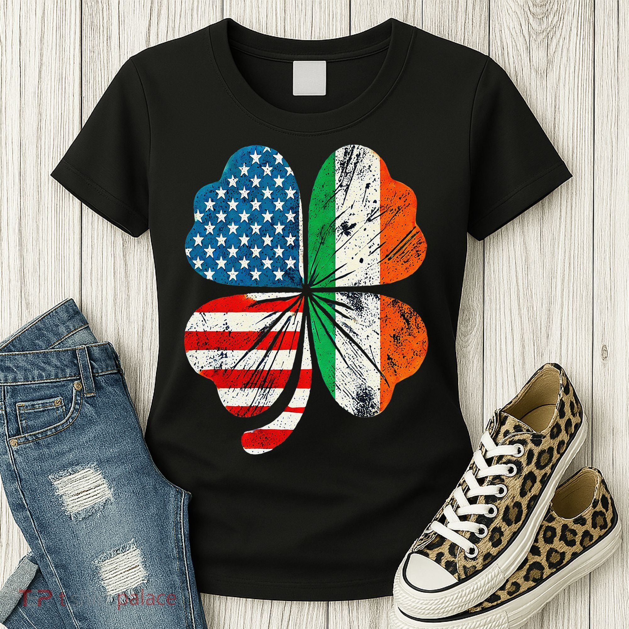 St Patricks Day Shamrock Ireland USA Irish American Flag Women's T-Shirt