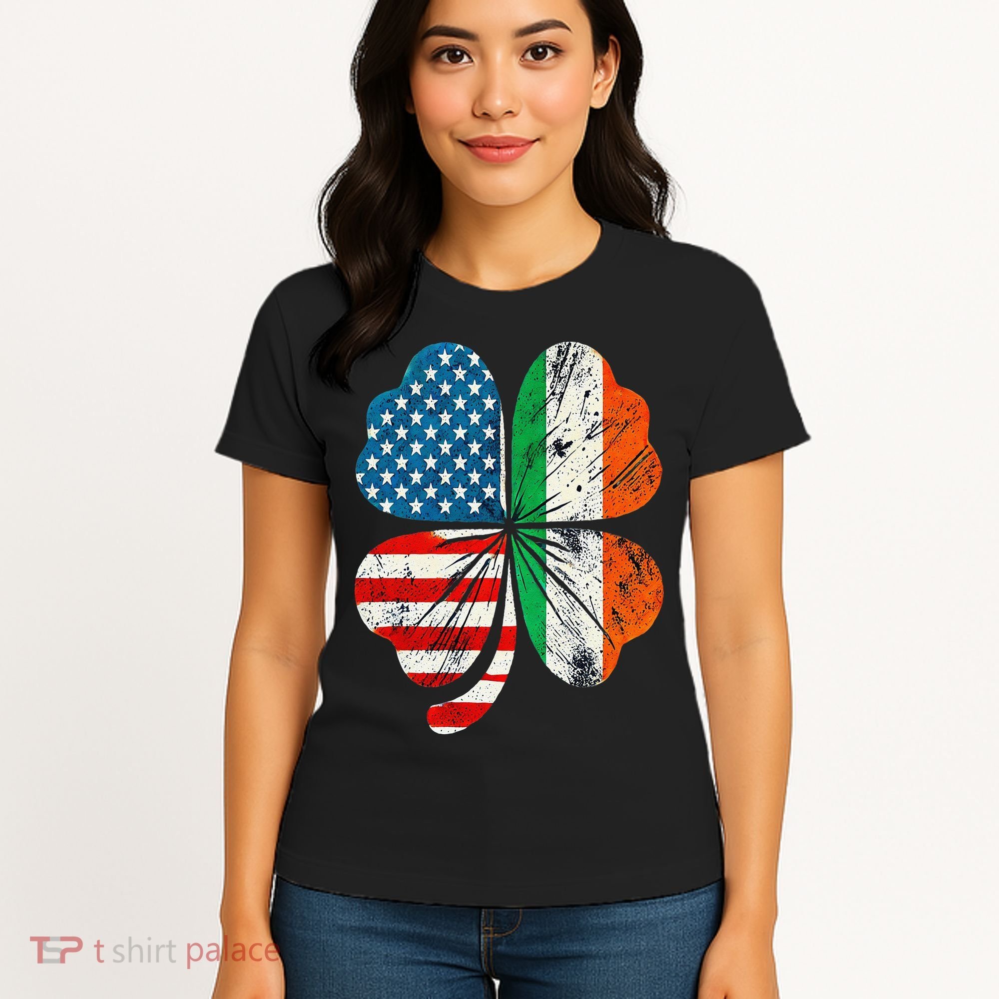 St Patricks Day Shamrock Ireland USA Irish American Flag Women's T-Shirt