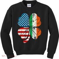 St Patricks Day Shamrock Ireland USA Irish American Flag Kids Sweatshirt thumb 0