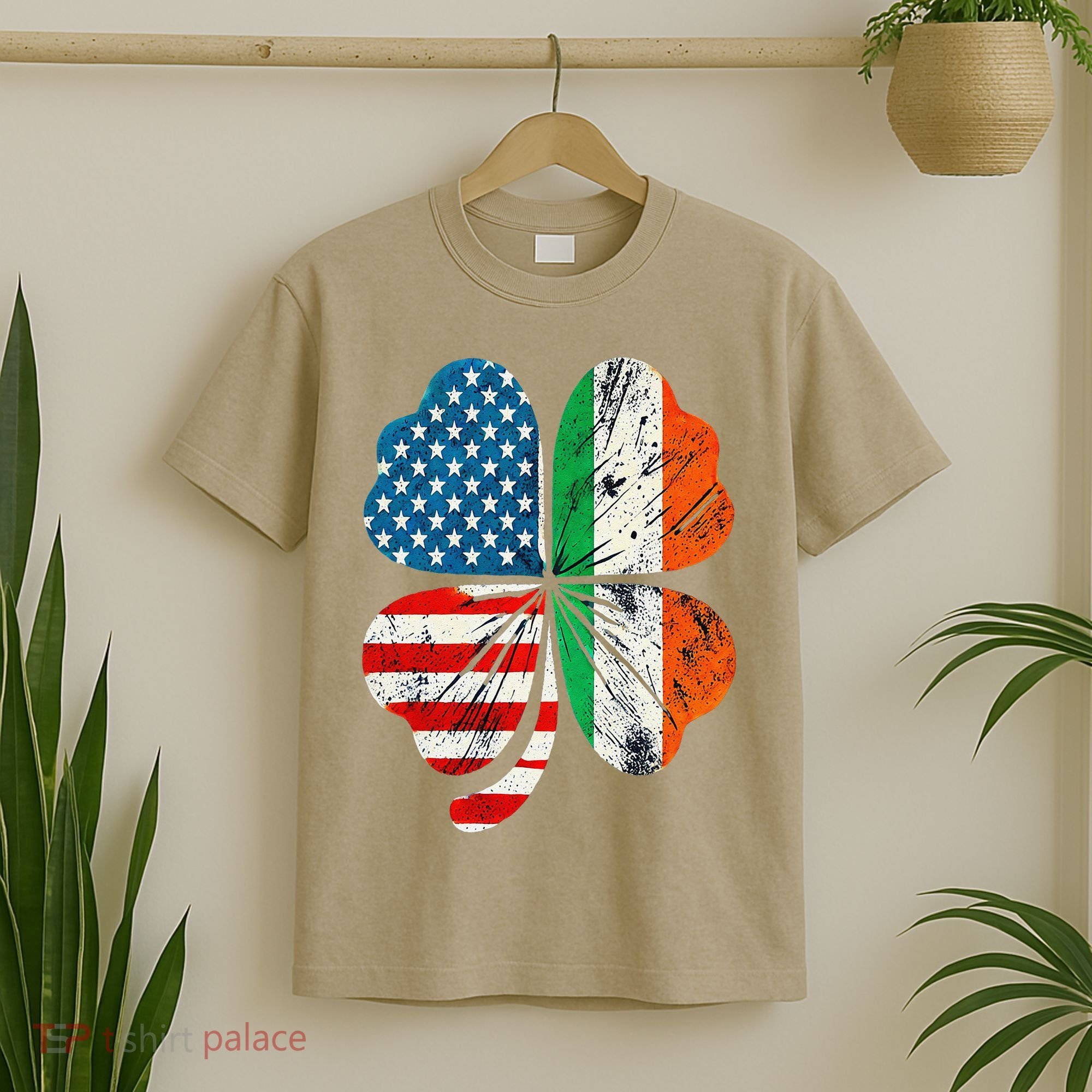St Patricks Day Shamrock Ireland USA Irish American Flag T-Shirt