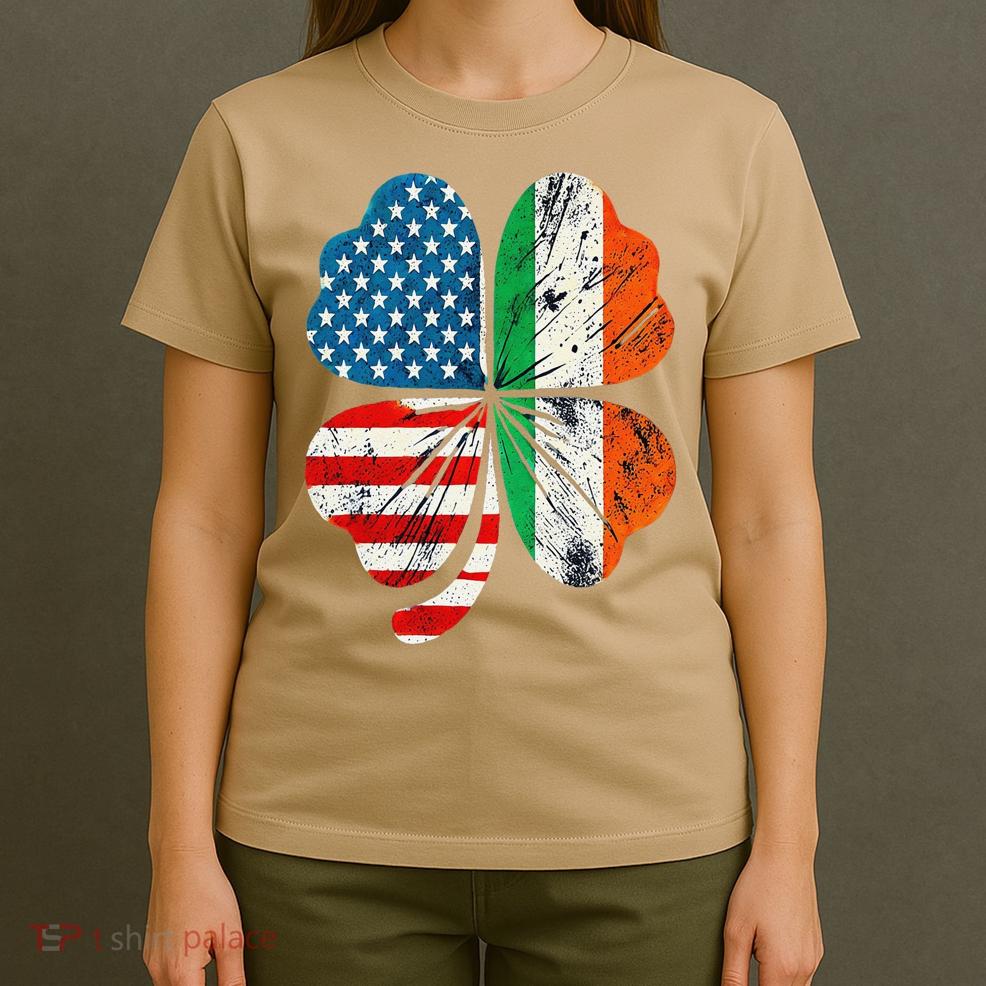 St Patricks Day Shamrock Ireland USA Irish American Flag T-Shirt