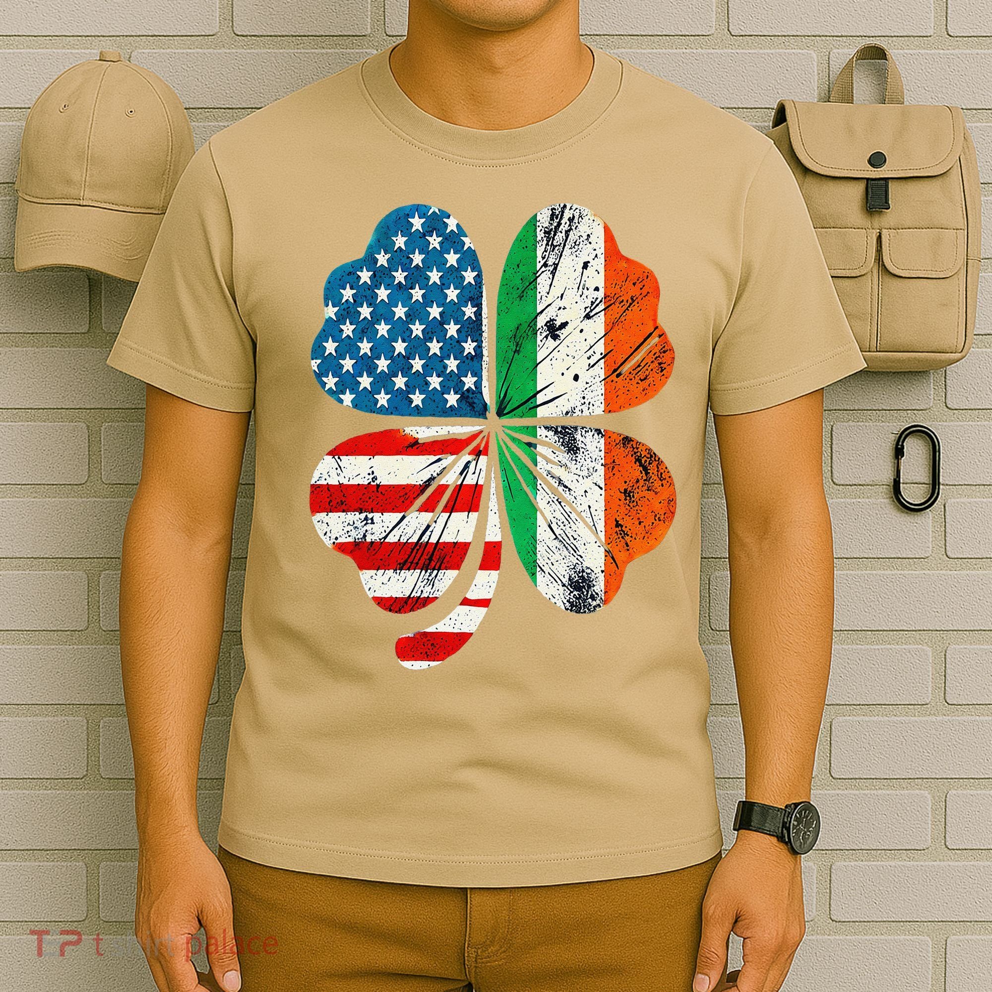 St Patricks Day Shamrock Ireland USA Irish American Flag T-Shirt
