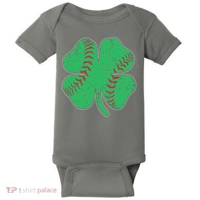 St Patrick's Day Baseball Catcher Pitcher Shamrock Baby Bodysuit