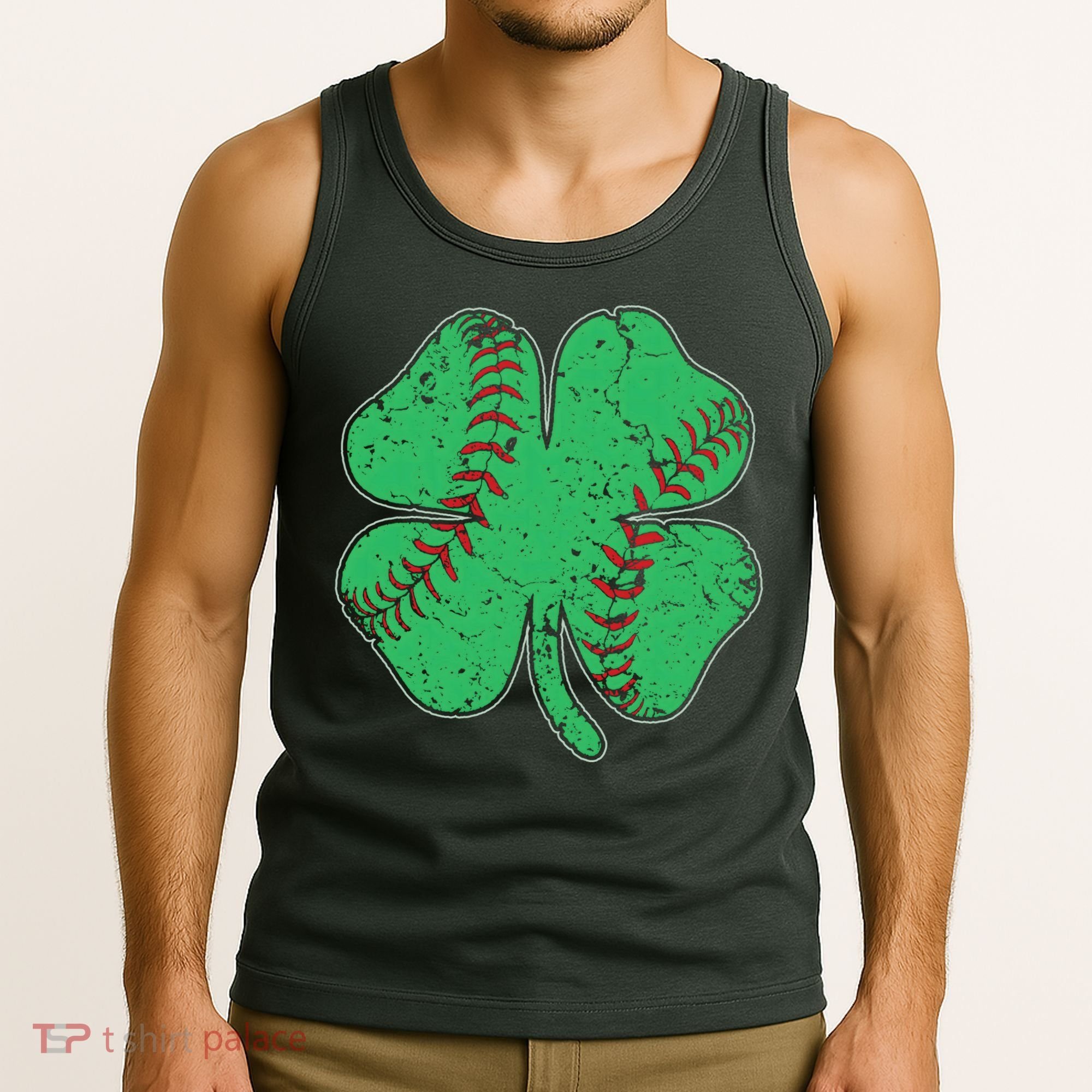 St Patrick's Day Baseball Catcher Pitcher Shamrock Tank Top